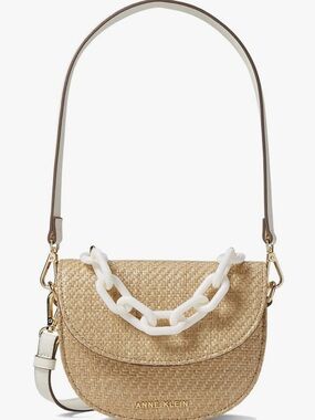 Anne Klein Womens Mini Convertible Straw crossbody With Resin Chain Shoulder Bag